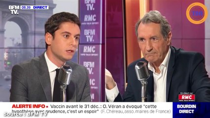 "15 millions de Français vaccinés d'ici l'été" annonce Gabriel Attal chez Bourdin Direct