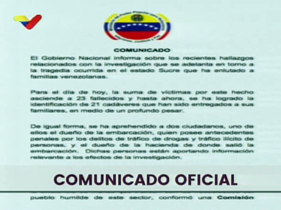 Comunicado | Investigaciones sobre tragedia de Güiria arroja hasta ahora 23 personas fallecidas y dos detenidos