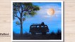 How to draw beautiful  moon night painting with van and Love couples __ Pallavi Drawing Academy __