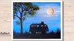 How to draw beautiful  moon night painting with van and Love couples __ Pallavi Drawing Academy __