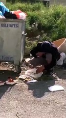 Ümraniye'de çöpten yemek yerken görüntülendi!