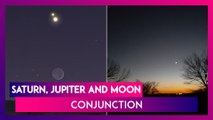 Saturn, Jupiter And Moon Form A Triangle In The Sky; Great Conjunction On December 21