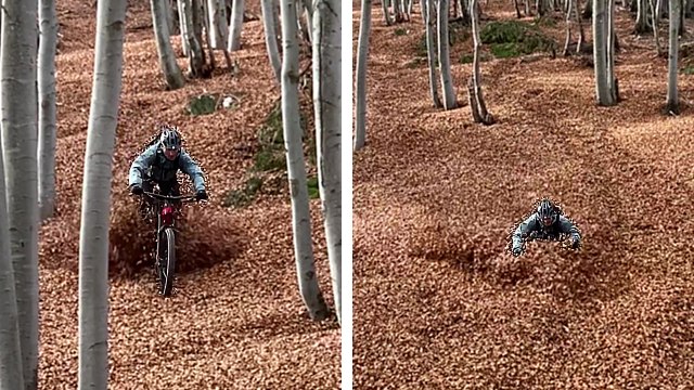 Faire du vélo dans les feuilles mortes