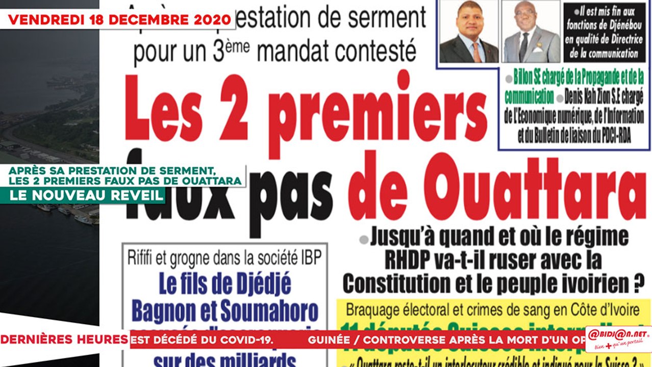Le Titrologue du 18 Décembre 2020: Après sa prestation de serment, les 2 premiers faux pas de Ouattara