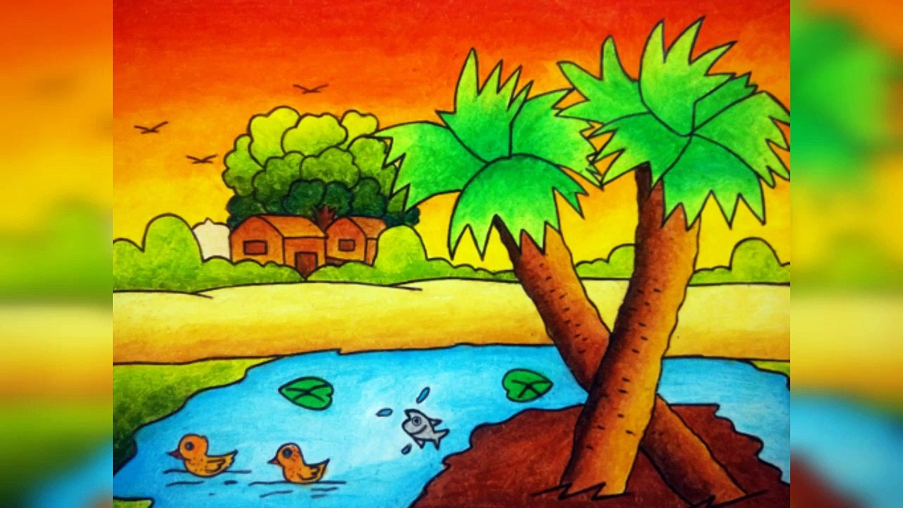 Easy village scenery_village scenery Drawing Step by step for Beginners_How to Draw Eassy scenery