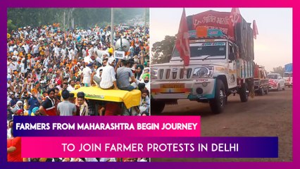 Video herunterladen: Farmers From Maharashtra Begin Journey To Join Farmer Protests In Delhi; Punjab Farm Agents To Shut Shop For 4 Days In Protest Against IT Raids