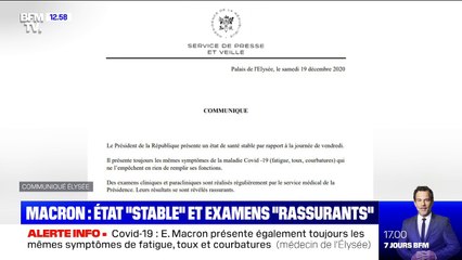 Covid-19: l'état de santé d'Emmanuel Macron est "stable" et ses examens "se sont révélés rassurants"