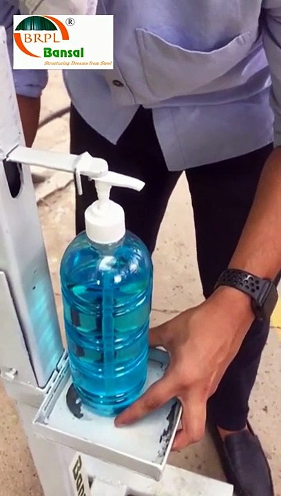 Foot-operated touchless sanitizer dispensing stand by Bansal Roofing Products Limited, India