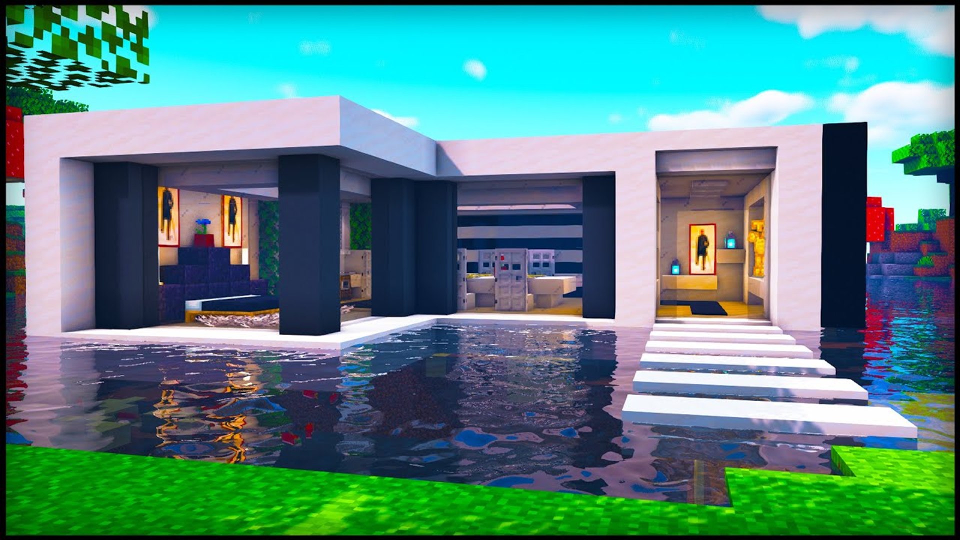 Minecraft- Water Modern House - How to build a Cool Modern House on Water  Tutorial