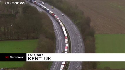 Hundreds of trucks line up in UK waiting to travel to France