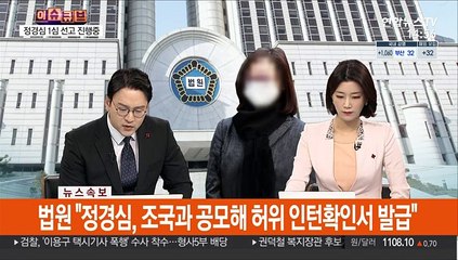 [속보] 법원 "정경심, 조국과 공모해 허위 인턴확인서 발급"