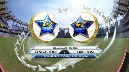 Deodhar Trophy 2014-15 Quarter-Final - Central Zone vs South Zone - Baba Aparajiths 106-ball 113
