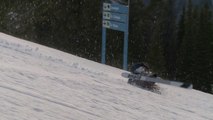 Skier Crashes While Jumping Over Tilted Pole From Snow-Ramp