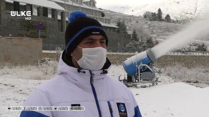 "Beyaz örtüye hasret" Uludağ'da pistlere suni kar yağdırılıyor