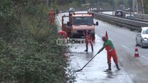 Report TV - Rruga e dëmtuar tek shkëmbi i Kavajës, autostrada mbushet me ujë