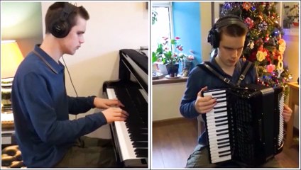 Talented pianist Ethan David Loch performs Carol of the Bells on piano and accordion