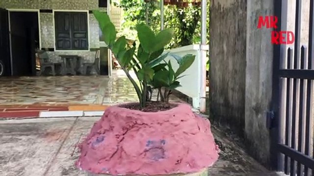 DIY Cement Tree Stump - How To Make A Simple Flower Pot At Home - MR RED