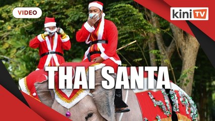Santa rides elephants to Thai town, bearing gifts of face masks