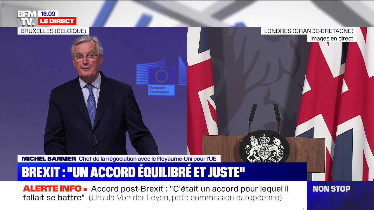Michel Barnier annonce que le Royaume-Uni ne "fera plus parti dans quelques jours de la politique commune de la pêche" après l'accord trouvé sur le Brexit