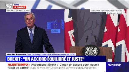 Michel Barnier annonce que le Royaume-Uni ne "fera plus parti dans quelques jours de la politique commune de la pêche" après l'accord trouvé sur le Brexit