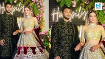 Gauahar Khan makes a stunning entry in red and gold lehenga with hubby Zaid Darbar