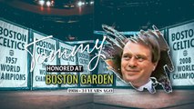Tommy Heinsohn gets announced for the Basketball Hall of Fame at Boston Garden 1986