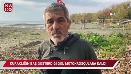 Kuraklığın baş gösterdiği göl motokrosçuların parkuru oldu
