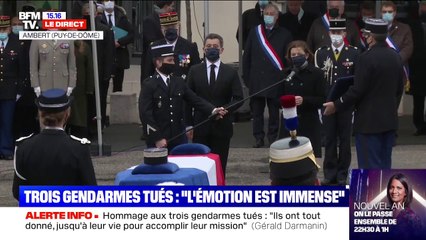Florence Parly et Gérald Darmanin remettent la Légion d'honneur aux trois gendarmés tués dans le Puy-de-Dôme