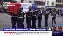 Puy-de-Dôme: les cercueils des trois gendarmes tués quittent la cérémonie sur la 