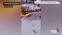 فيديو رائع: رجل يستخدم قاذف اللهب لإزالة الثلج من الممر