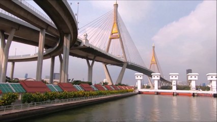 The Bhumibol Bridge and Lat Pho Park in Bangkok, Thailand