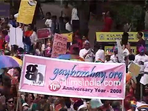 Queer Azaadi Mumbai Pride March, 2008 _ Thousands rally Rainbow Flag at Pride March