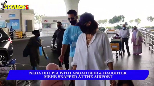 Neha Dhupia with Angad Bedi & daughter mehr snapped at the Airport | SpotboyE