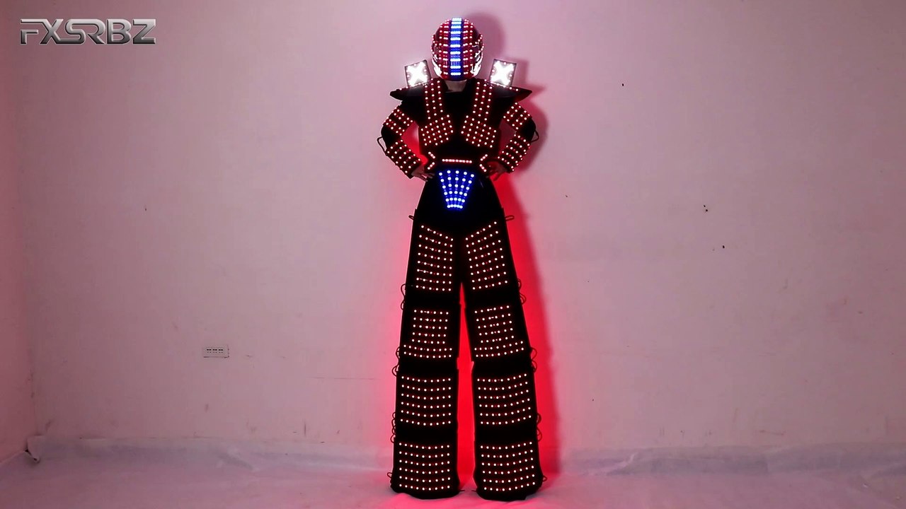 Trajes LED Robot Costume RGB Change Color LED Clothing Helmet Stilts Walker Robot Suit With Laser Gloves