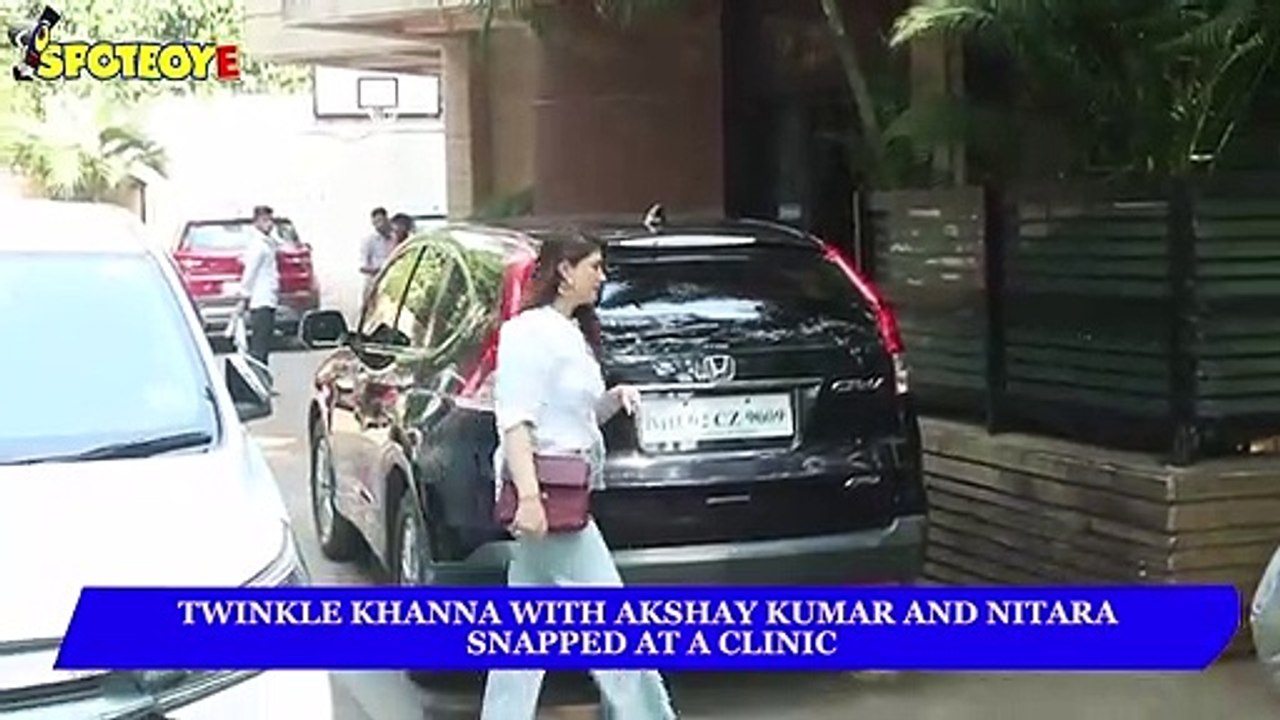 Twinkle Khanna with Akshay Kumar and Nitara snapped at a clinic | SpotboyE