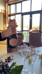 Little Girl Surprised by Cork Pop