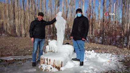 Çeşme Soğuktan Patladı, Ortaya Buzdan Heykel Çıktı