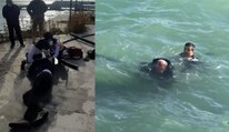 Denize atlayan adamı zabıta memuru kurtardı