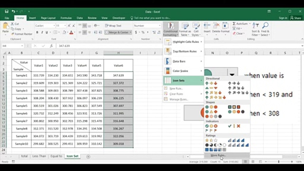 #4-Excel3munite-Conditional Formatting-Icon Set with value-Thiết Lập Biểu Tượng Cho Giá Tri