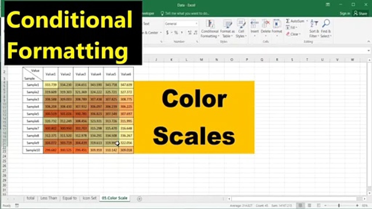 #5-Excel3minute-Conditional Formatting-Color Scales with value-Bôi Màu Ô Với Giá Trị Đã Chọn