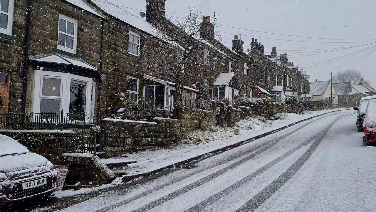Snow falling on the North York Moors