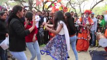 College girls dancing to folk tunes at Surajkund mela, India