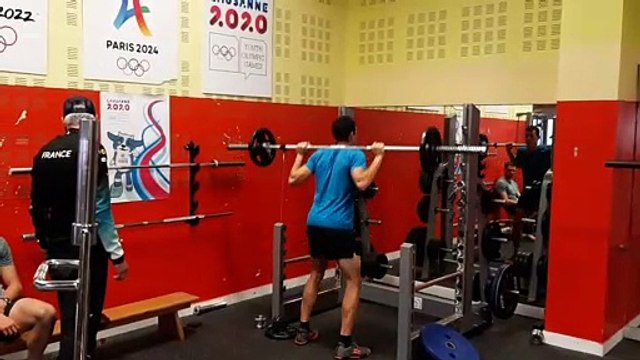 [3/3] Quentin Fillon-Maillet en salle de musculation au Centre National de Ski Nordique de Prémanon (Jura) en octobre 2020