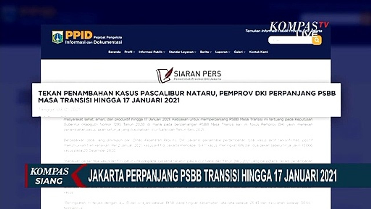 Jakarta Perpanjang PSBB Transisi Hingga 17 Januari 2021