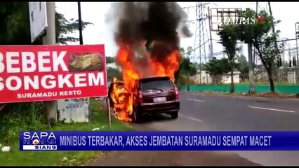 Satu Mobil Terbakar Habis di Akses Jembatan Suramadu, Lalu Lintas Sempat Macet