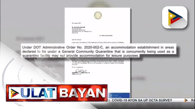 #UlatBayan | Pamunuan ng City Garden Grand Hotel, pinagpapaliwanag hinggil sa pagtanggap ng guest para sa leisure purposes