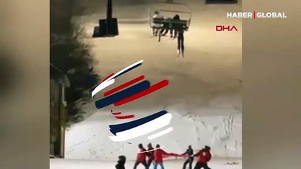 Telesiyejde asılı kalan kayakçı böyle kurtarıldı