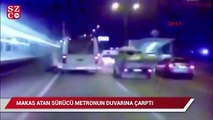 Trafikte otomobiliyle makas atıp, metro duvarına çarptı