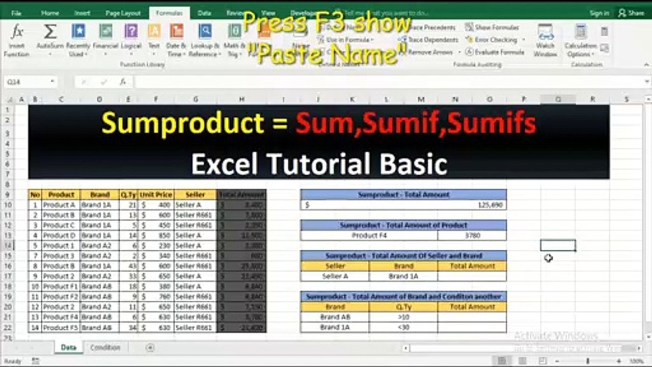 14. Excel Tutorial Basic - Sumproduct Function replaces Sum, Sumif, and Sumifs