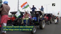 Protesting farmers hold tractor march at Ghazipur border